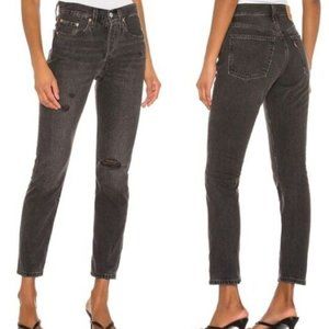 Levi's 501 High Rise Skinny Jeans Black Stick Size 25 x 28